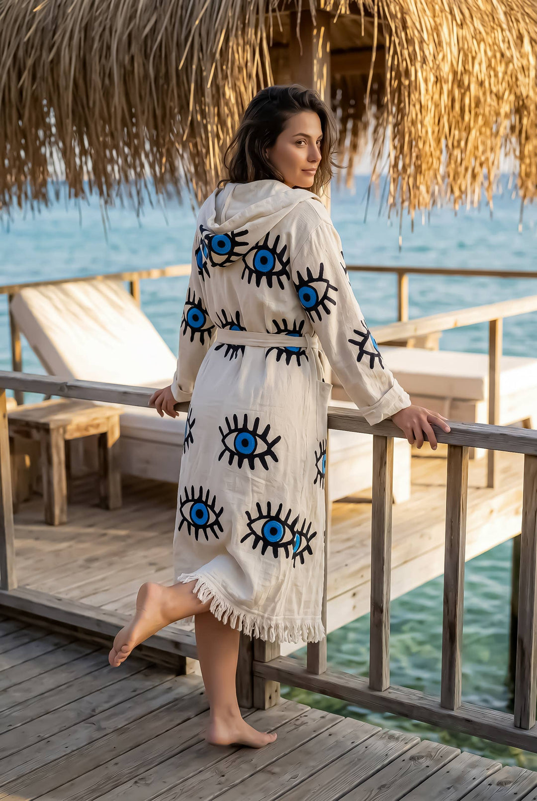 Evil Eye Hooded Turkish Cotton Bathrobe