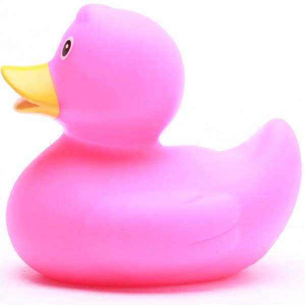 Pink rubber duck with a yellow beak