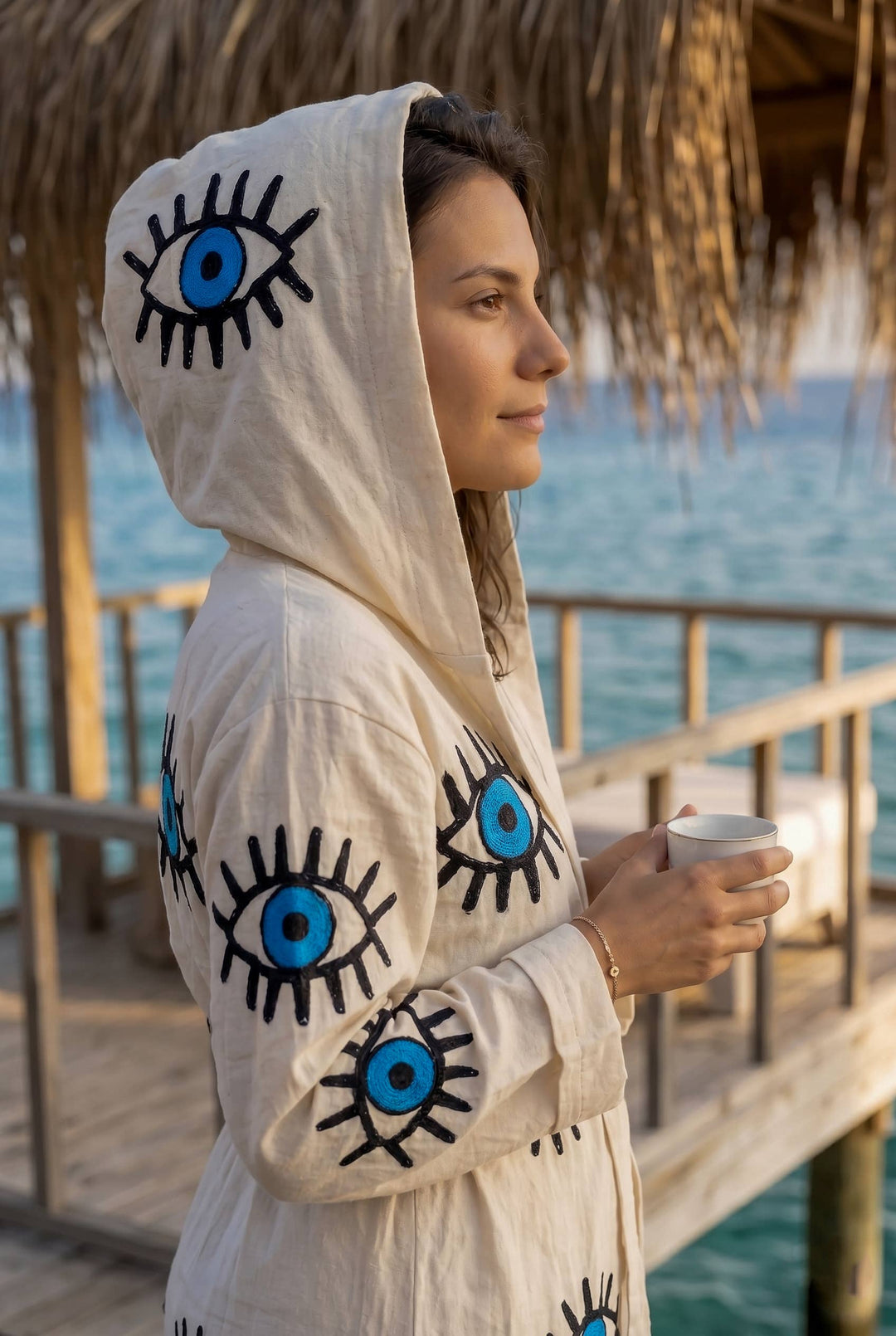 Evil Eye Hooded Turkish Cotton Bathrobe