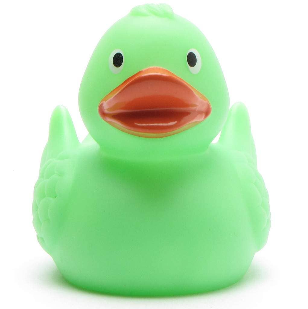 Magic rubber duck with UV color change - green to purple