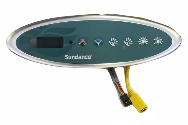 Sundance control panel with various buttons and a display on a white background. Sundance® 780 Series Topside Control Panel – 2‑Pump SMT System (11/2013–03/2017) Part 