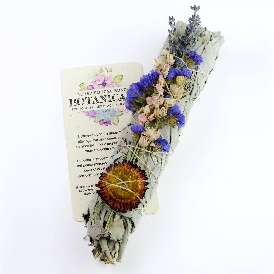 Botanical Large Sage Smudge Bundle with Strawflower &amp; Lavender