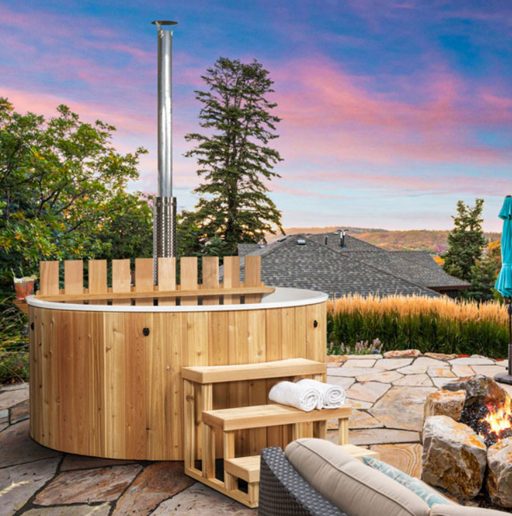 The Evolution Cedar Tub with Wood Burning Heater