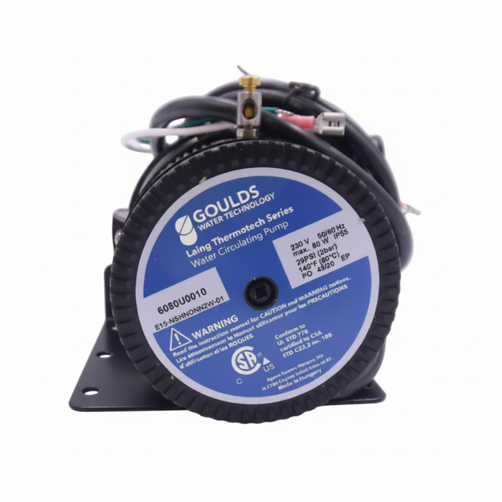 A Goulds Wave Oscillating Timer model G65RU091D, 220V DC, 45W, 120V AC, 120V AC-480V dp, black plastic timer with a blue and white label, on a white background.