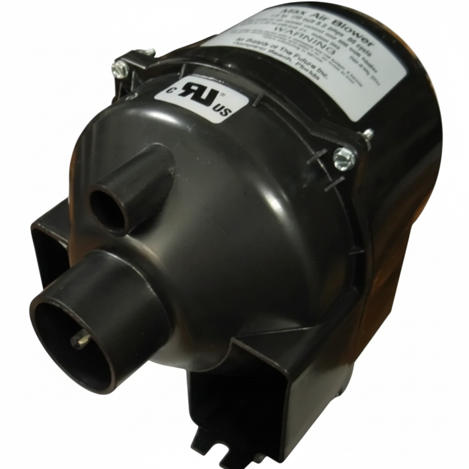 A black plastic electric air dryer pump with a white product label and a UL certification sticker, shown on a plain white background.