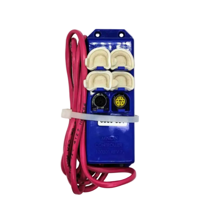 DCU: MiniDin Lights 6 output 14 (780 Series) Blue electrical panel with pink cables on a white background