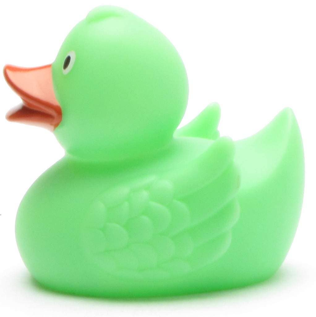 Magic rubber duck with UV color change - green to purple