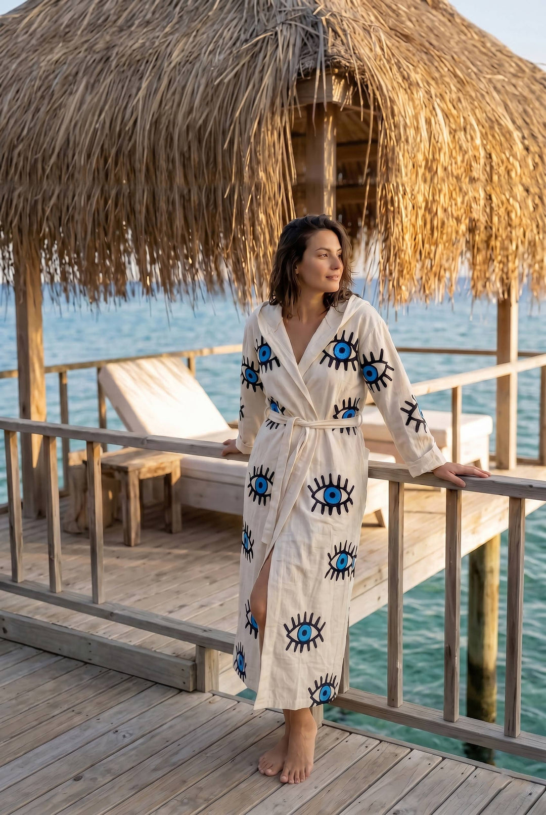 Evil Eye Hooded Turkish Cotton Bathrobe