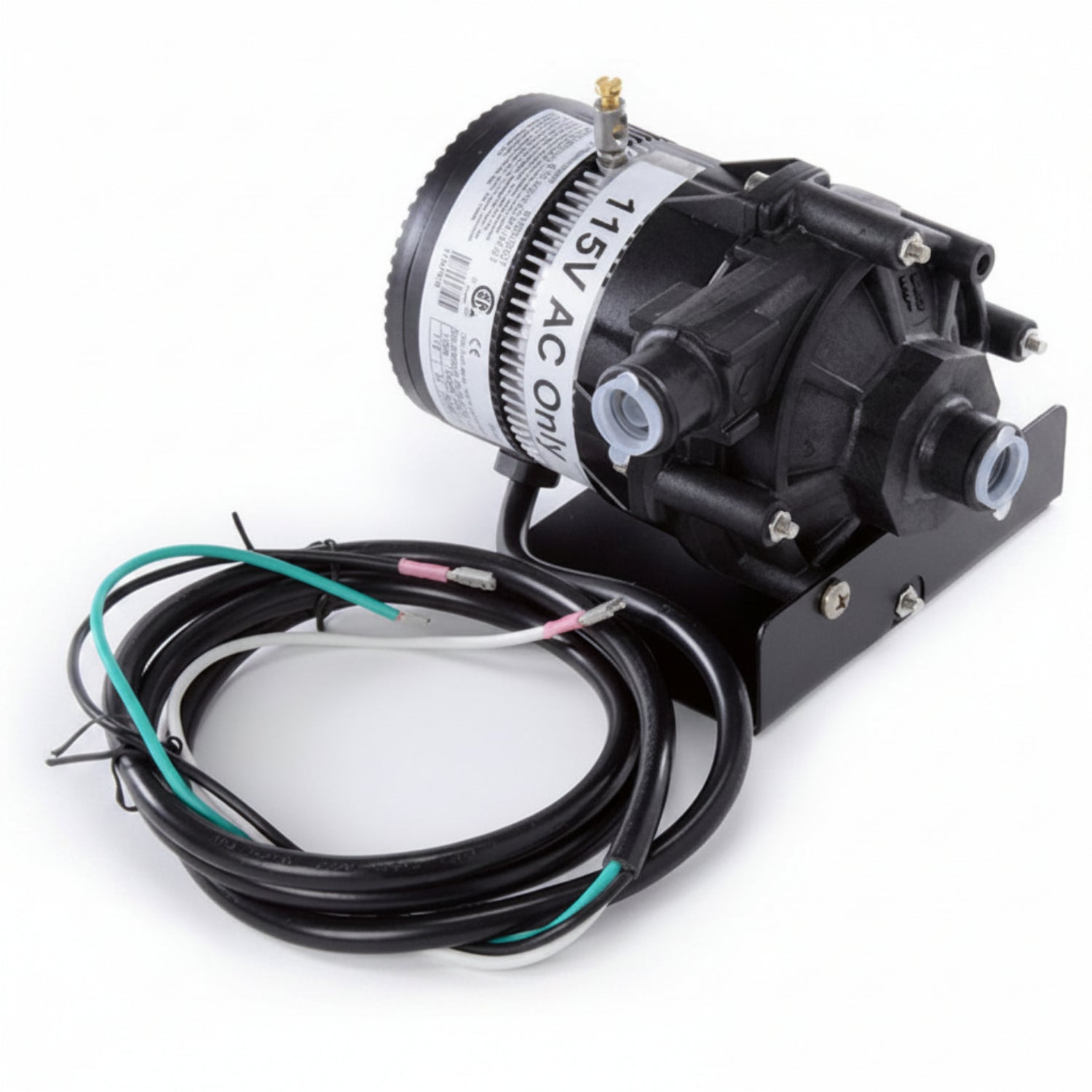 Black pump with wiring on a white background