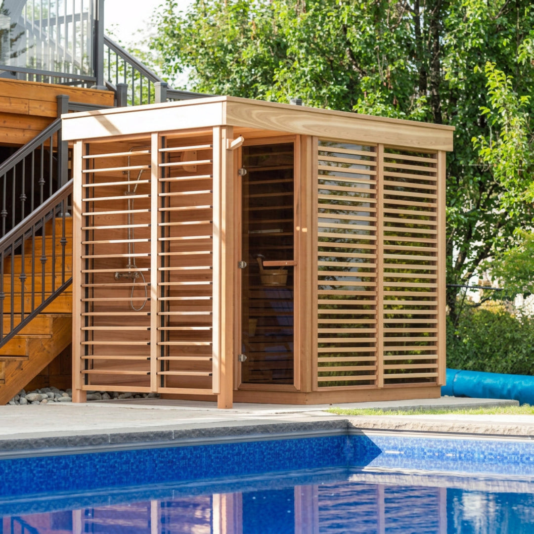 CU580D Outdoor Pure Cube Sauna - Clear Red Cedar