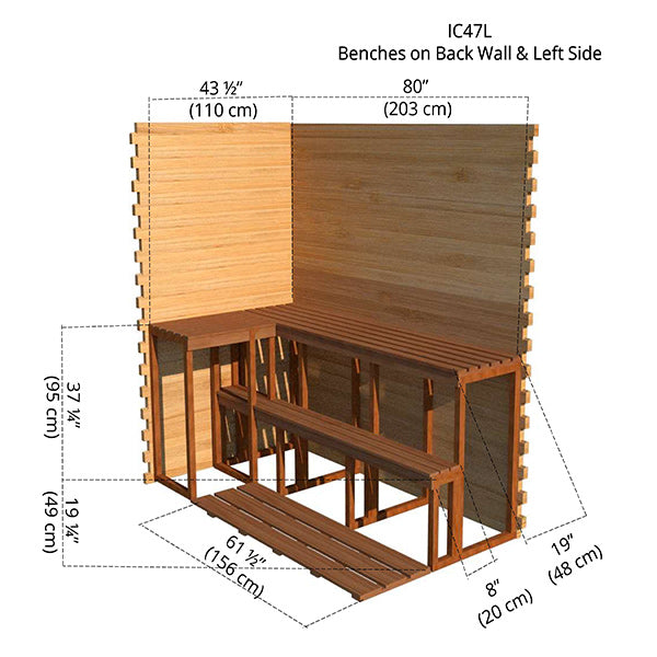 Benches on Back Wall &amp; Left Side 4x7 Cabin Sauna
