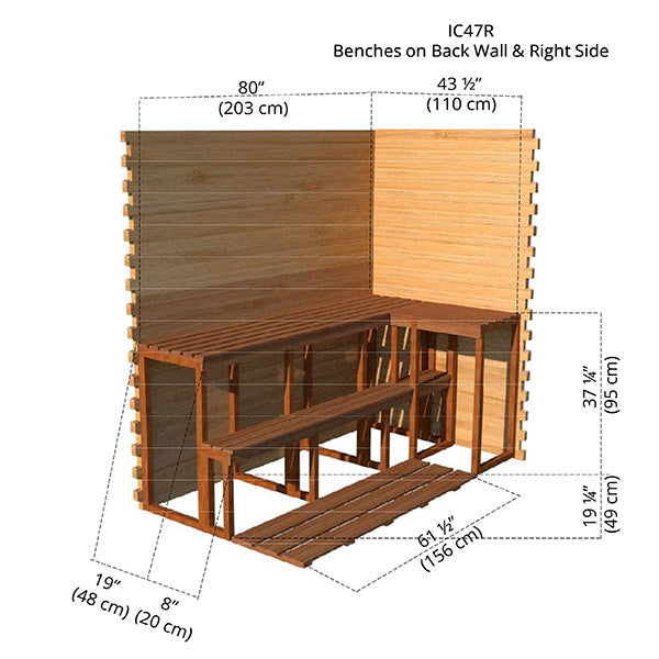 Benches on Back Wall &amp; Right Side 4x7 Cabin Sauna