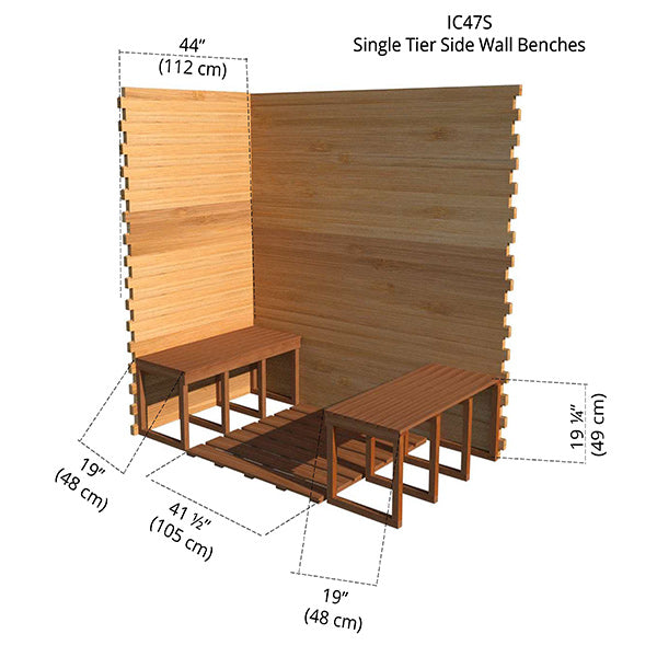 Single Tier Side Wall Benches 4x7 Cabin Sauna
