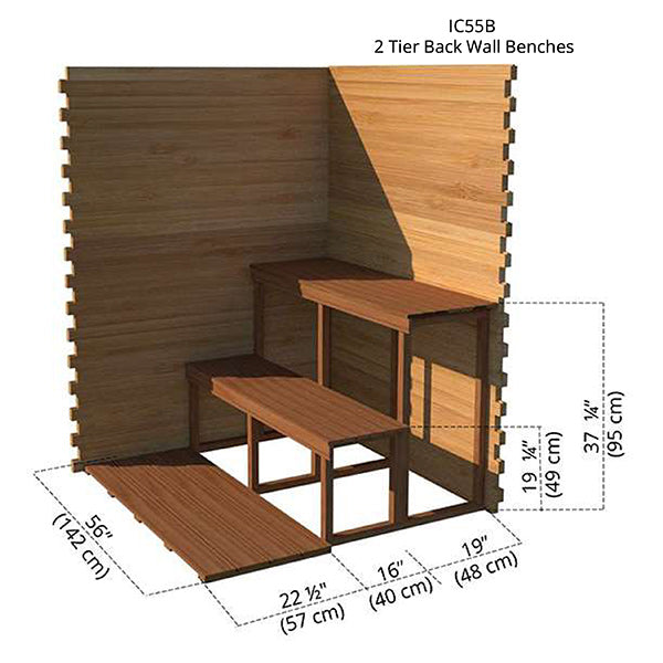 2 Tier Back Wall Benches 5x5 Cabin Sauna