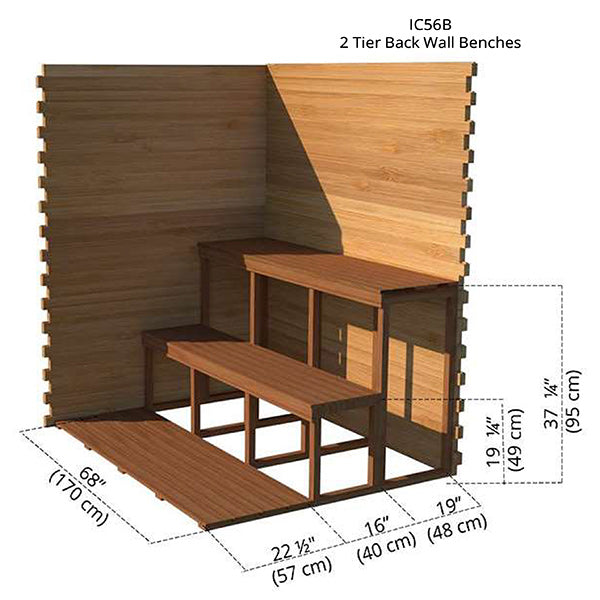 2 Tier Back Wall Benches 5X6 Cabin Sauna