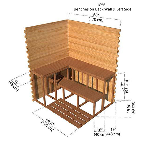 Benches on Back Wall &amp; Left Side 5X6 Cabin Sauna