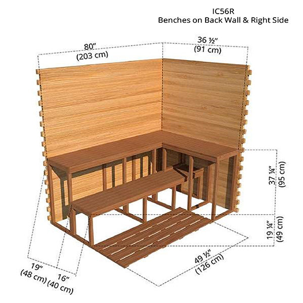 Benches on Back Wall &amp; Right Side 5x6 Cabin Sauna