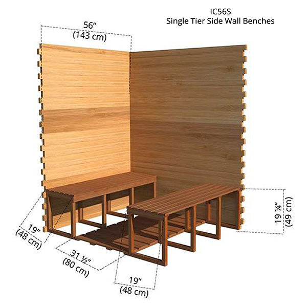 Single Tier Side Wall Benches 5X6 Cabin Sauna