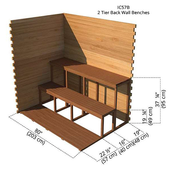 2 Tier Back Wall Benches 5x7 Cabin Sauna