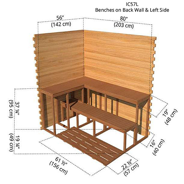Benches on Back Wall &amp; Left Side 5x7 Cabin Sauna