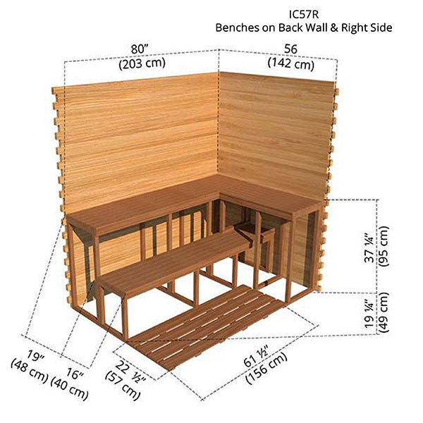 Benches on Back Wall &amp; Right Side 5x7 Cabin Sauna