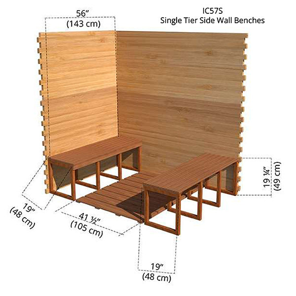 Single Tier Side Wall Benches 5x7 Cabin Sauna