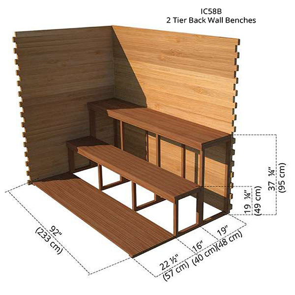 2 Tier Back Wall Benches 5x8 Cabin Sauna