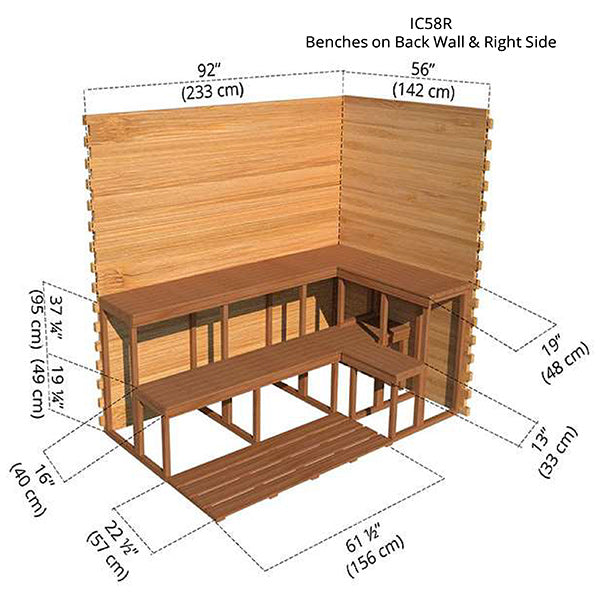 Benches on Back Wall &amp; Right Side 5x8 Cabin Sauna