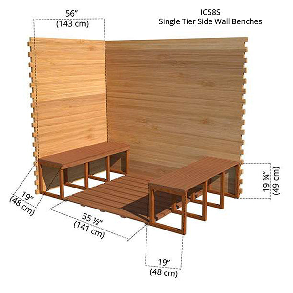 Single Tier Side Wall Benches 5x8 Cabin Sauna