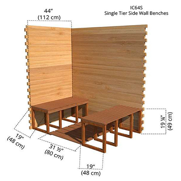 Single Tier Side Wall Benches 6x4 Cabin Sauna