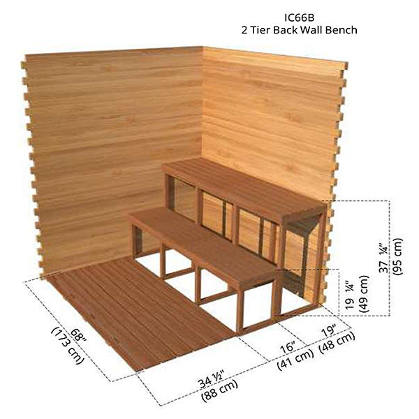 2 Tier Back Wall Benches 6x6 Cabin Sauna