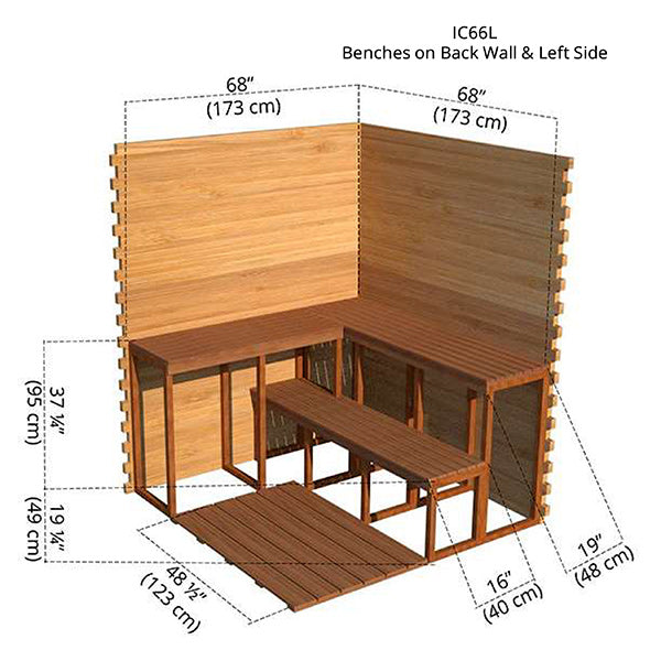 Benches on Back Wall &amp; Left Side 6x6 Cabin Sauna