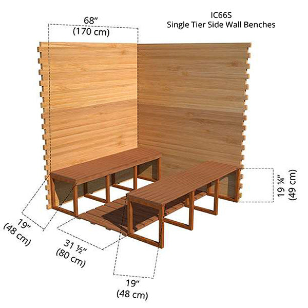 Single Tier Side Wall Benches 6x6 Cabin Sauna