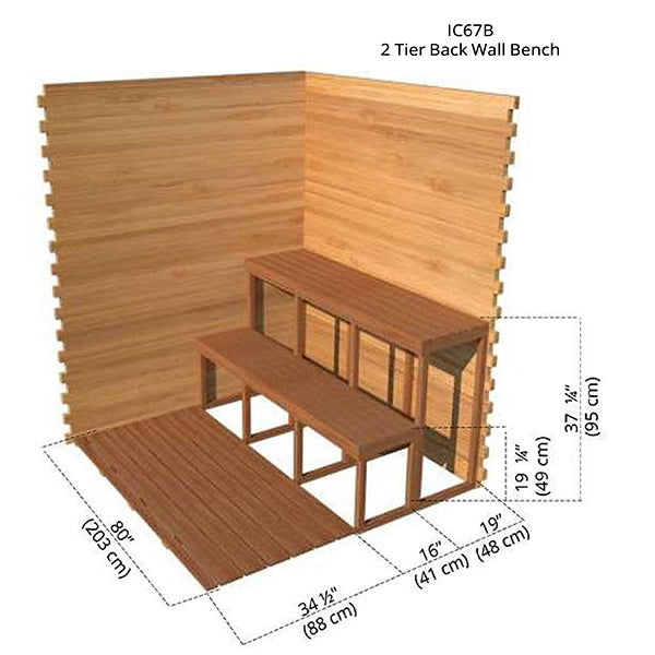 2 Tier Back Wall Benches 6x7 Cabin Sauna