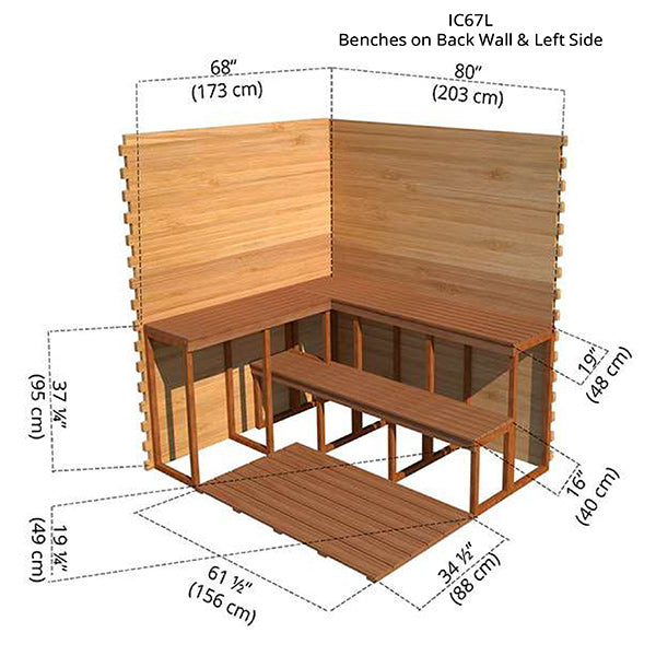 Benches on Back Wall &amp; Left Side 6x7 Cabin Sauna