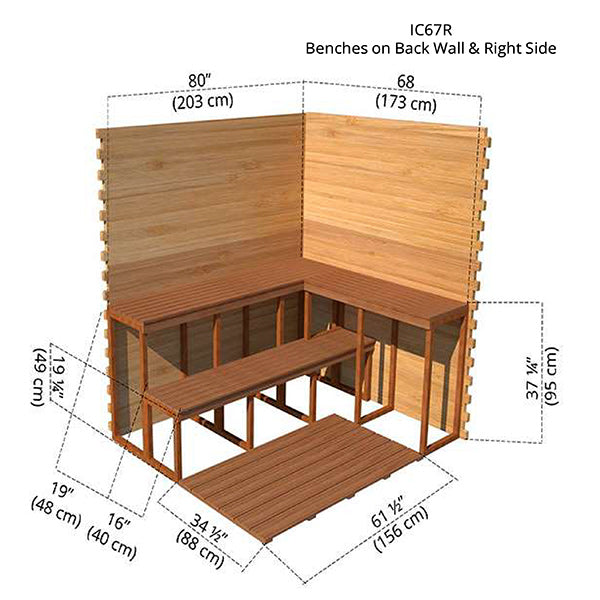 Benches on Back Wall &amp; Right Side 6x7 Cabin Sauna