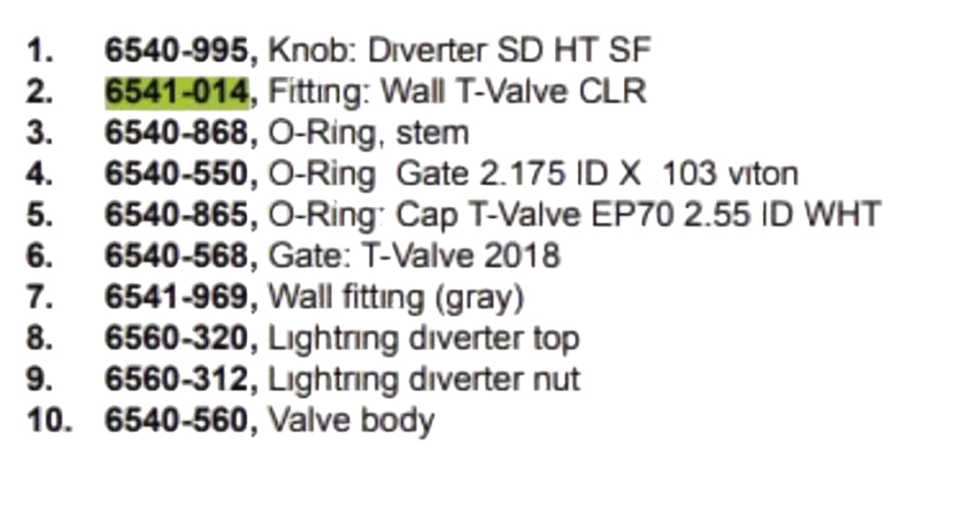 Fitting: Wall T-Valve CLR for Diverter Assembly 2024+ 880