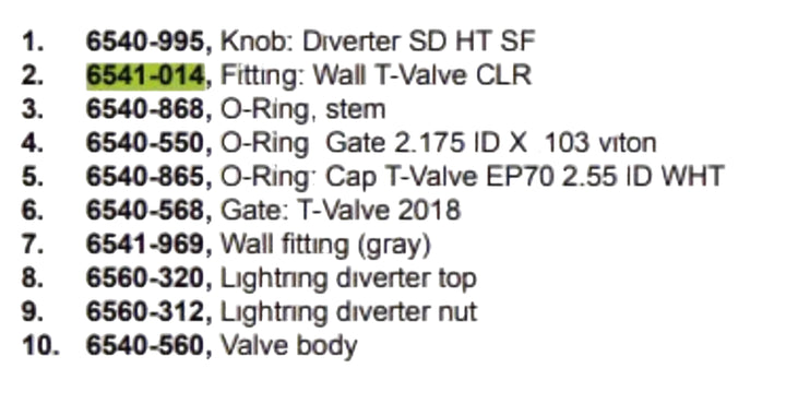 Fitting: Wall T-Valve CLR for Diverter Assembly 2024+ 880