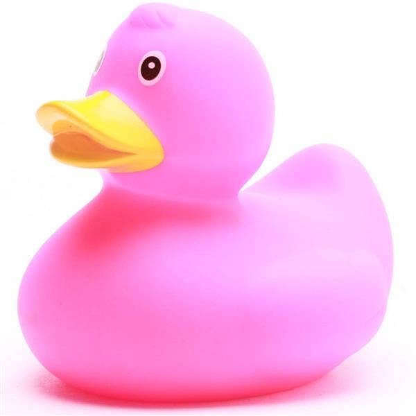 Pink rubber duck with a yellow beak