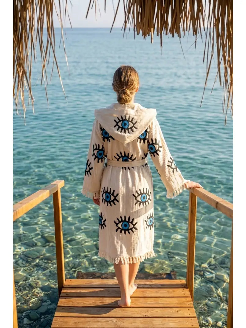 Aegean Evil Eye Collection | Turkish Luxury Bathrobe &amp; Towel