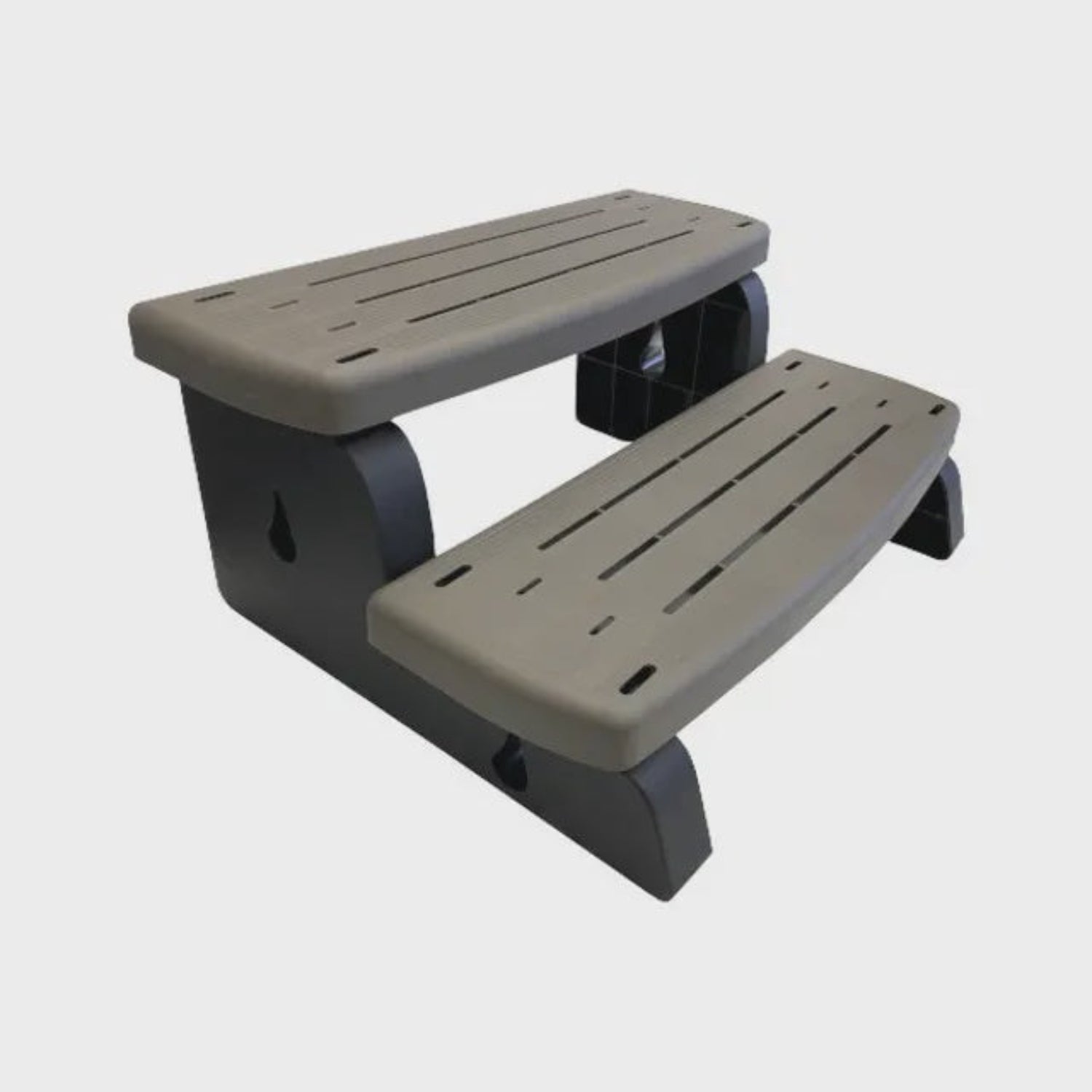 Two-tiered step stool with a gray finish on a white background