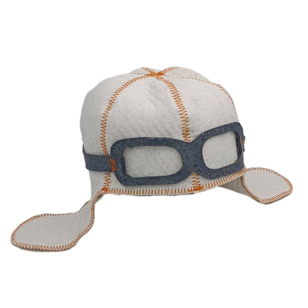 SUNROZ Handmade Natural Felt Wool Sauna &amp; Hot Tub Hat with Aviator Goggles Design