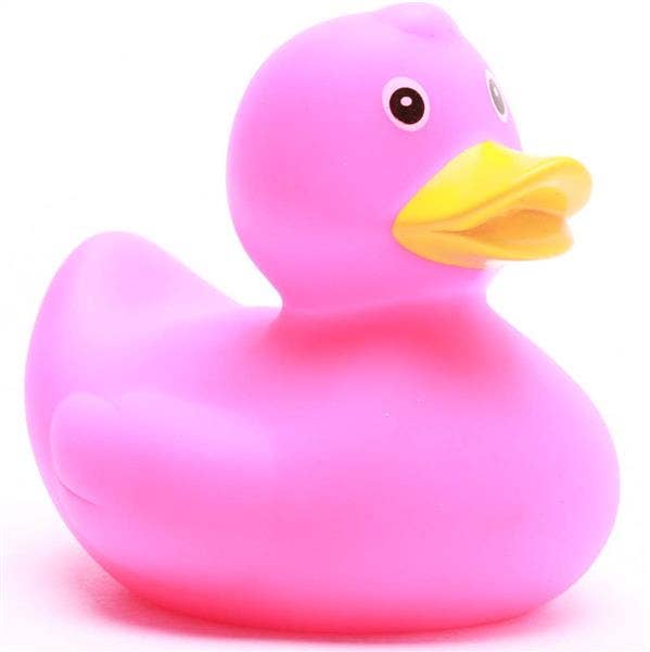 Pink rubber duck with a yellow beak