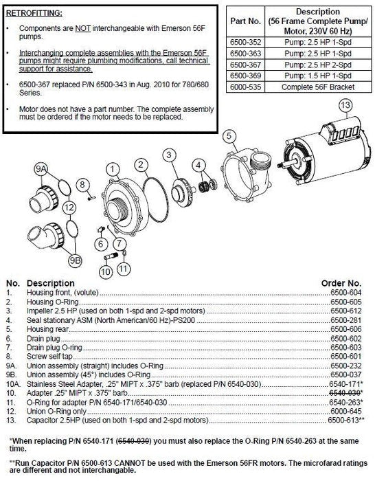 Sundance Spas Jacuzzi 2.5 HP 240v 1 Speed 56 Frame Pump with Bracket 6500-352